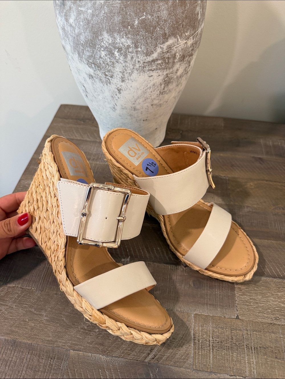 DV by Dolce Vita Cream Espadrille Wedge Sandals with Silver Buckle